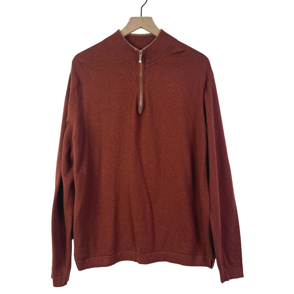 Tommy Bahama Cotton Cashmere‎ Quarter Zip Sweater Rustic Red Relaxed Men's Large